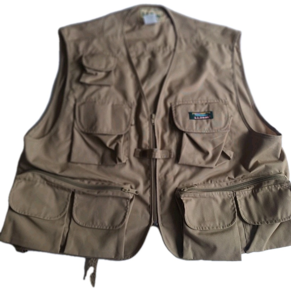 LL Bean Men XL Vintage Vest Khaki Outdoor Fishing Fly Fishing Safari Hiking